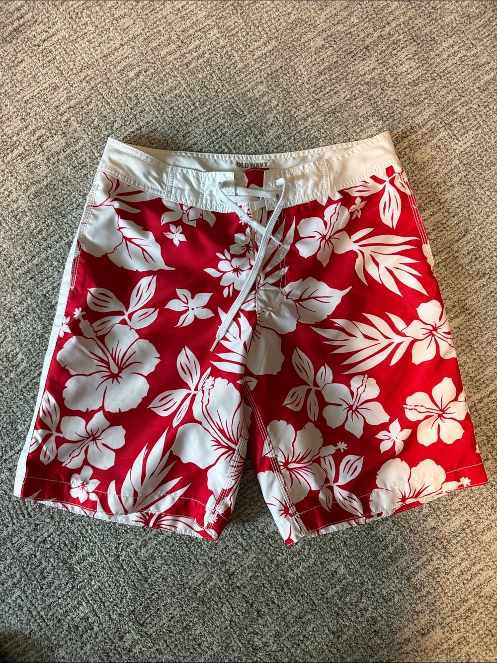 Men's Old Navy Red and White Floral Board Shorts